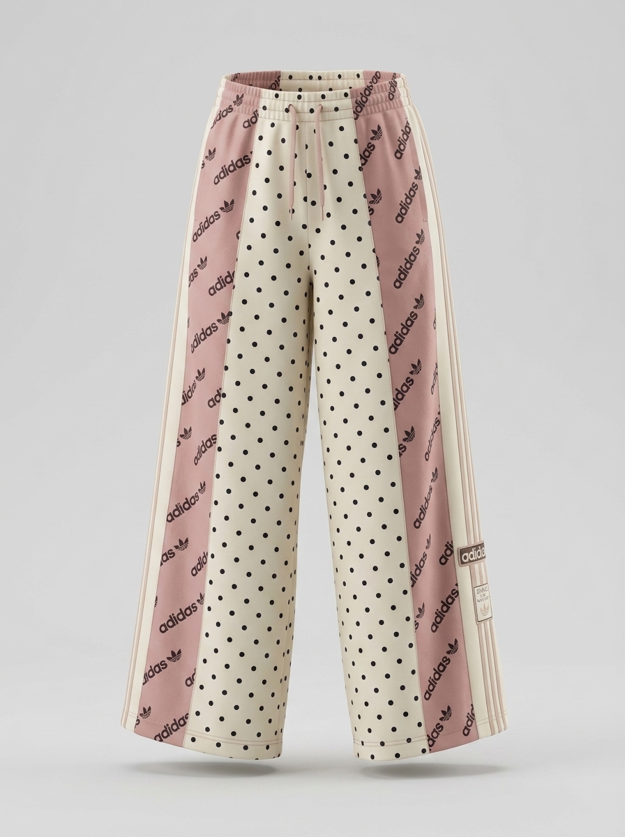 [HYBRID] High waisted cream polka dot/sportswear trousers