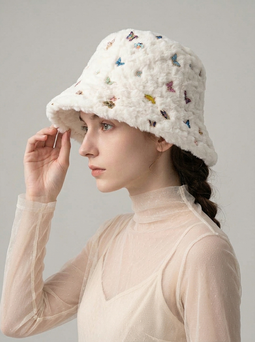 The [BUTTERFLY BRAIN] Fur bucket hat