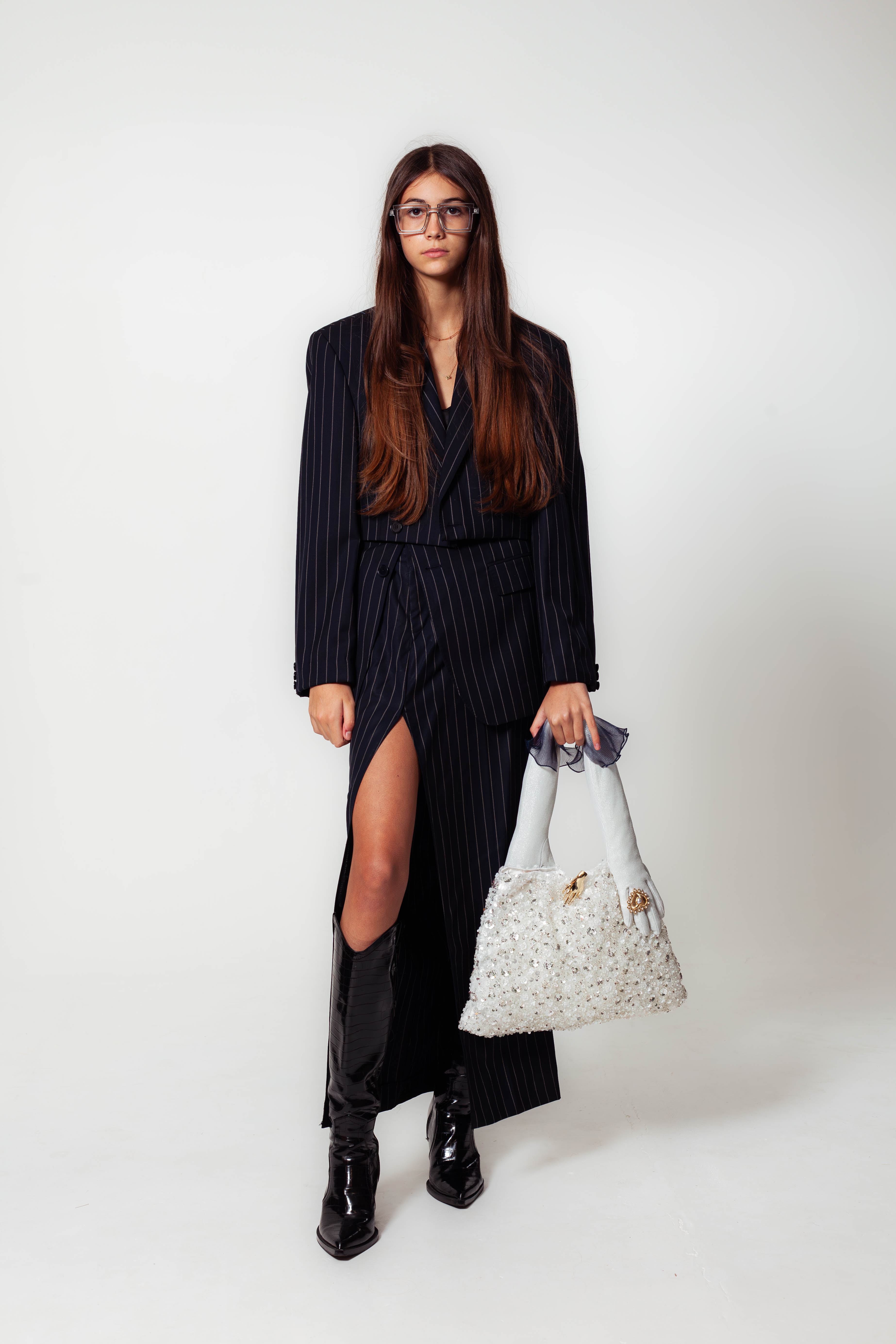 [HERITAGE TO HER] Reworked suit copped oversized jacket & maxi skirt