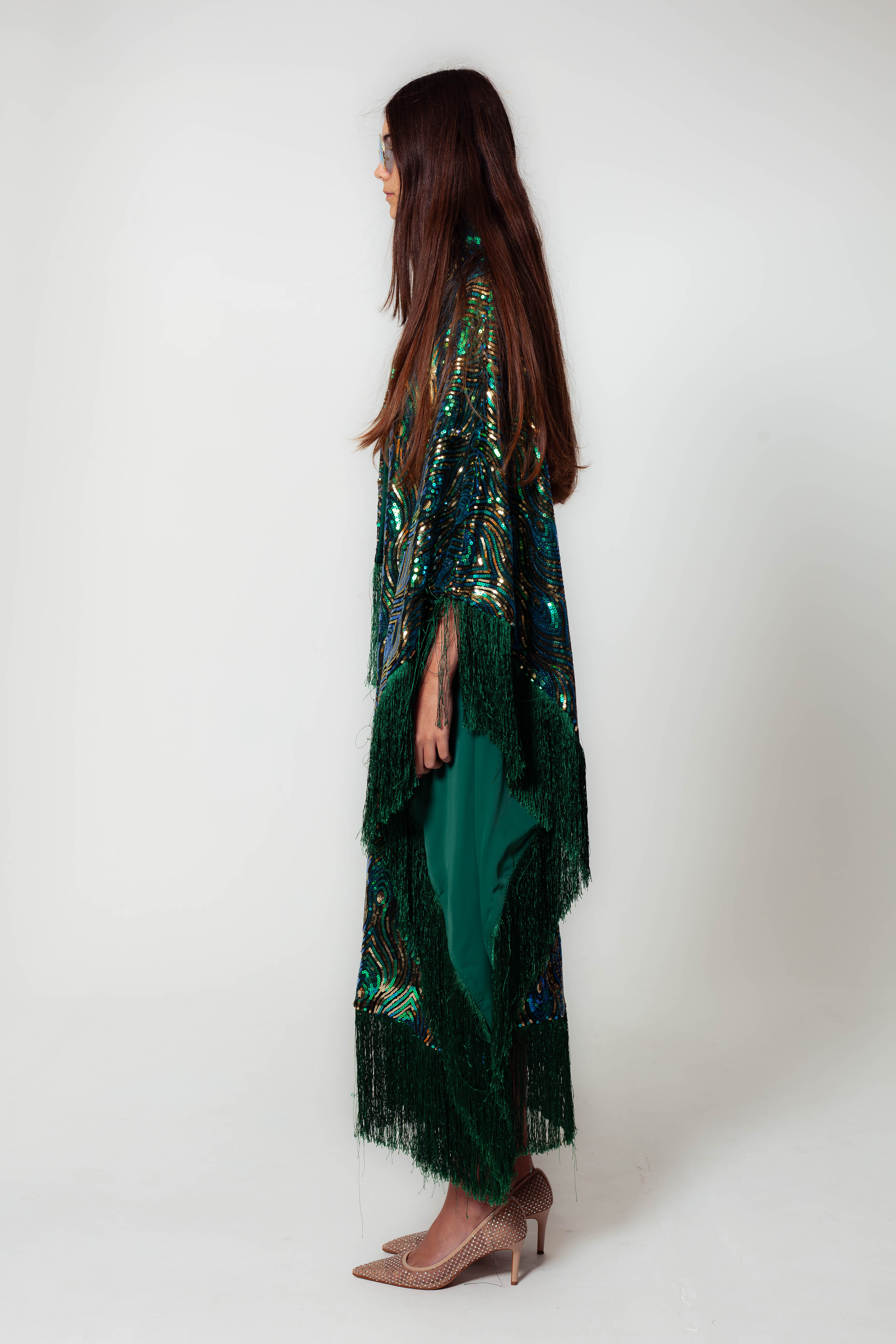 [THE TALISMAN] Sequin Peacock fringe kaftan