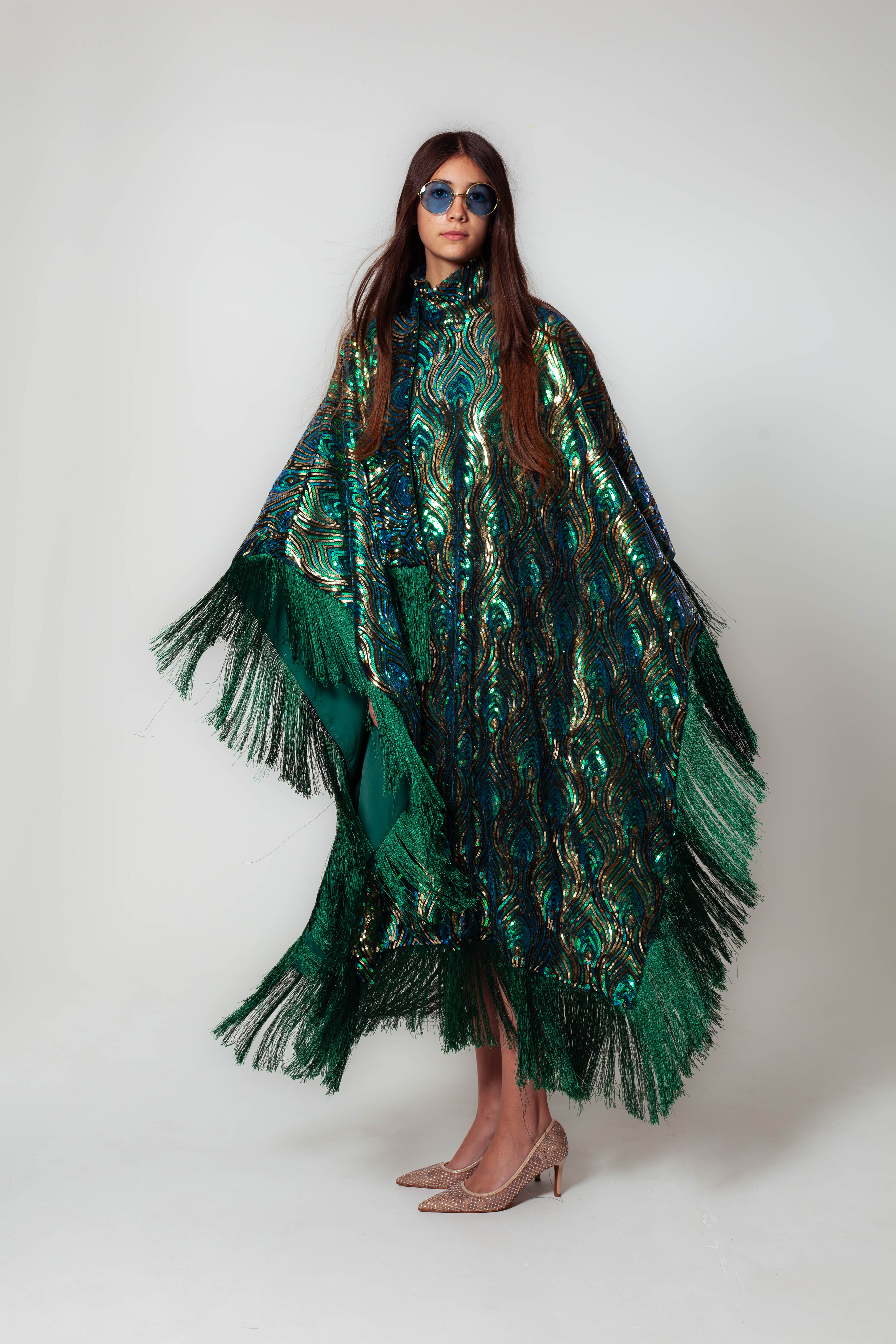 [THE TALISMAN] Sequin Peacock fringe kaftan