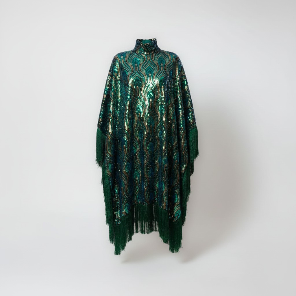 [THE TALISMAN] Sequin Peacock fringe kaftan