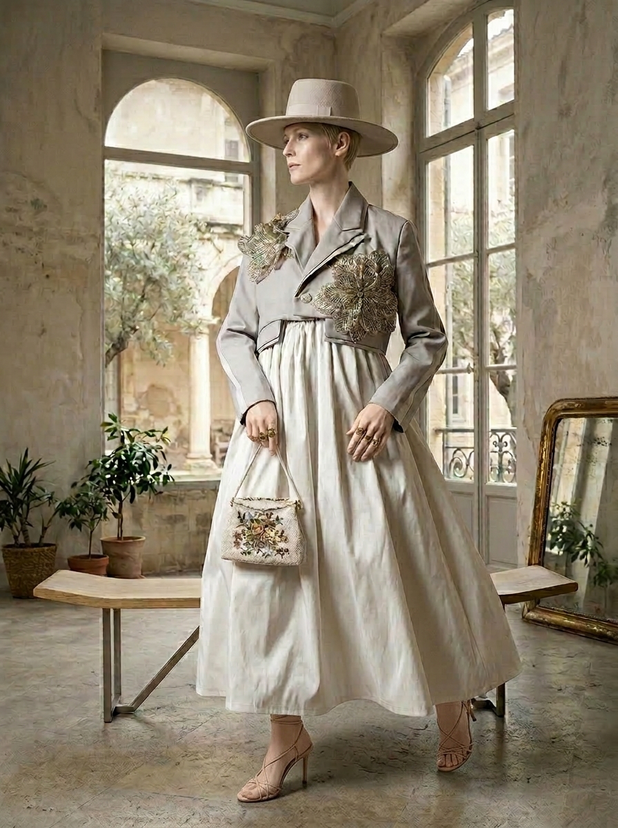THE [FLOWER ARMOUR] Cropped jacket with embellished flower applique