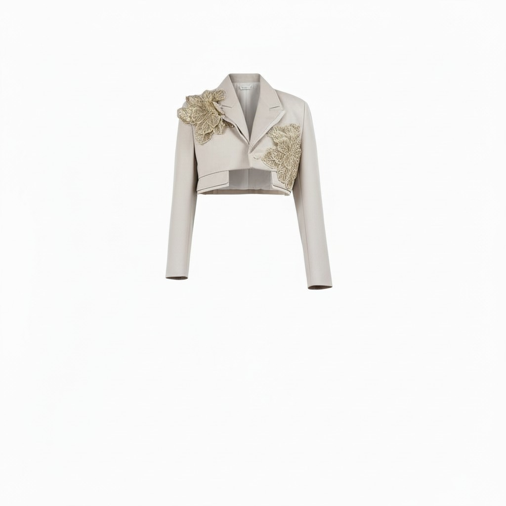 THE [FLOWER ARMOUR] Cropped jacket with embellished flower applique