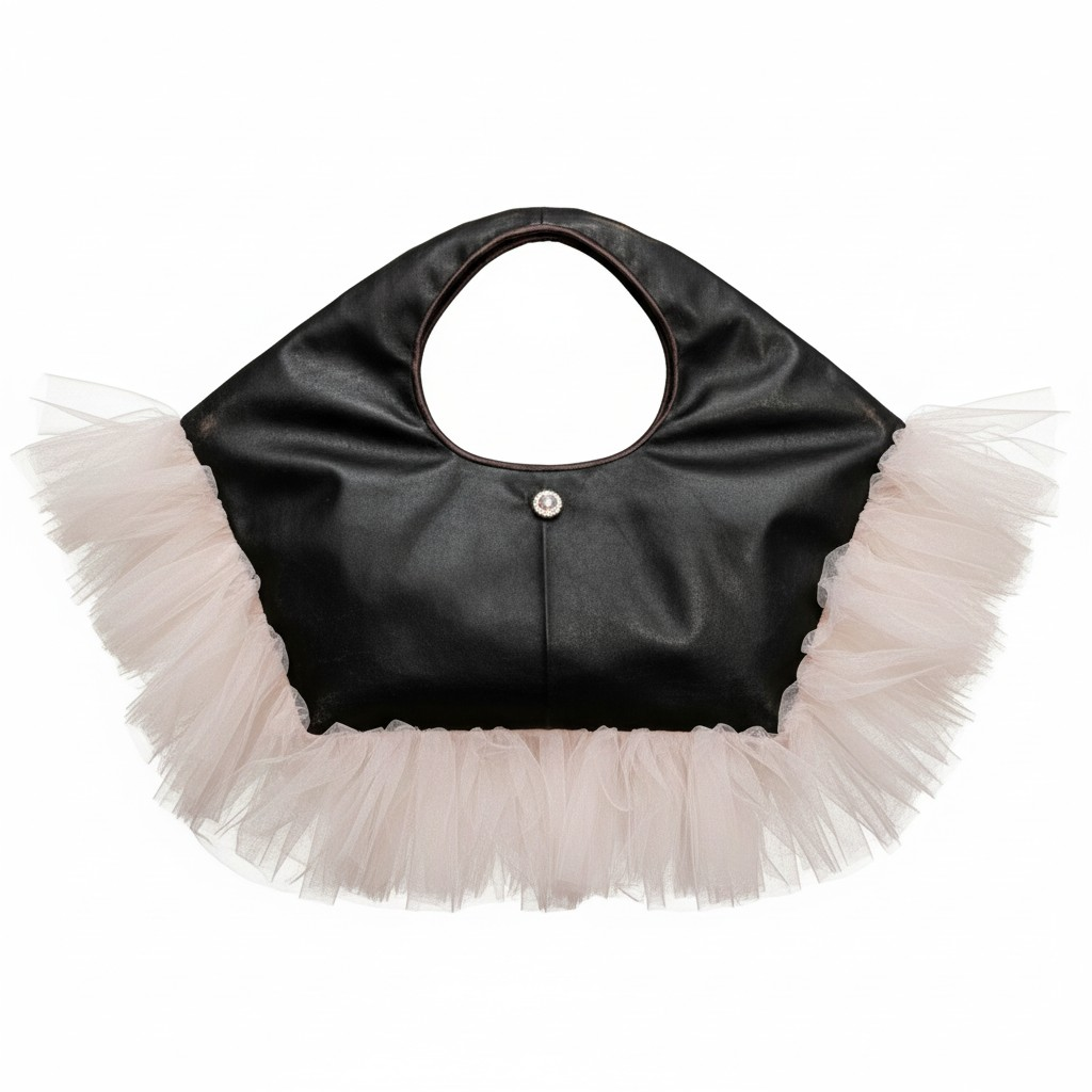 LEATHER [FORGET ME NOT] BAG WITH NUDE TULLE