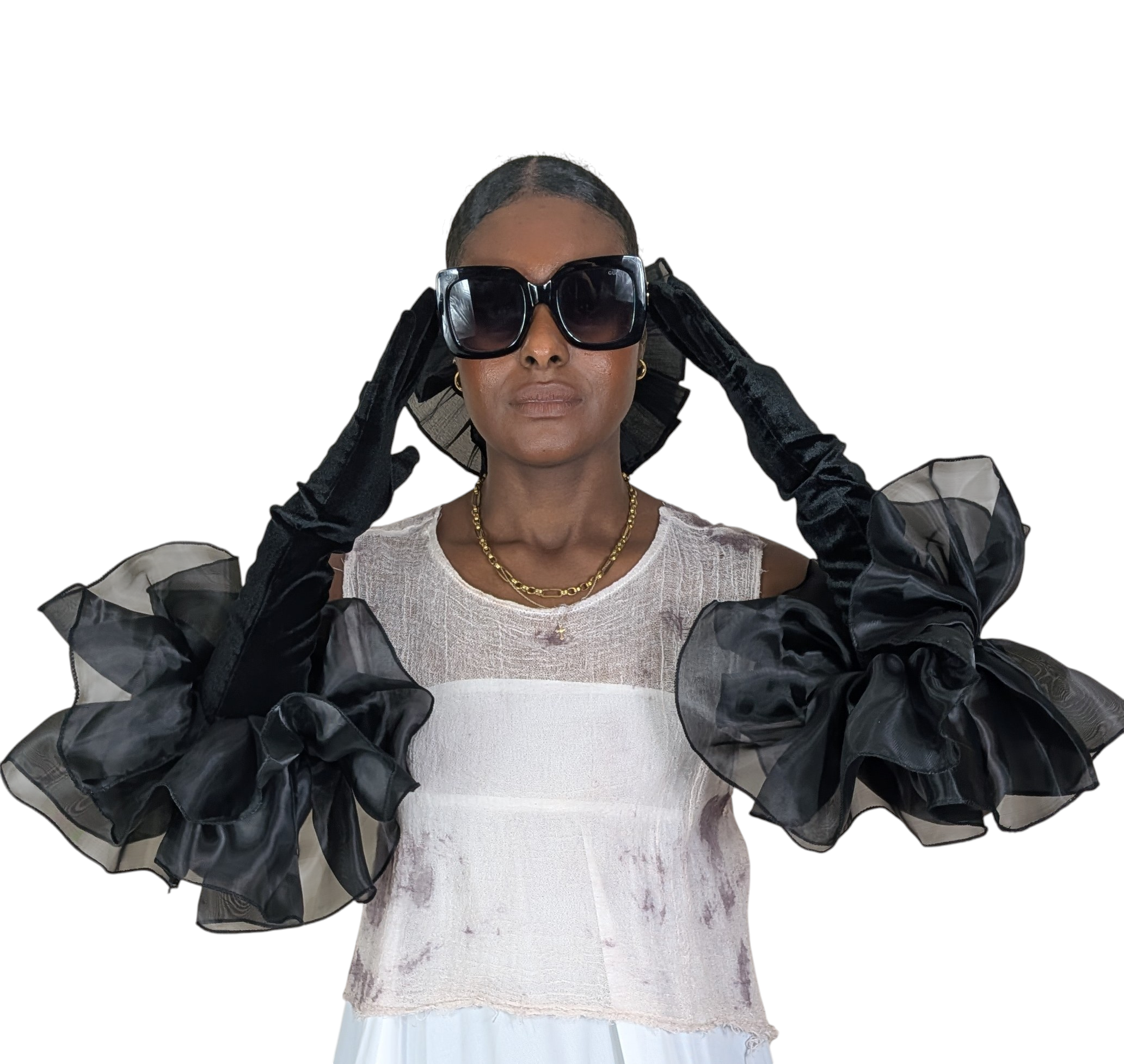 The [MURDER SHE WORE] Black ruffle Long gloves