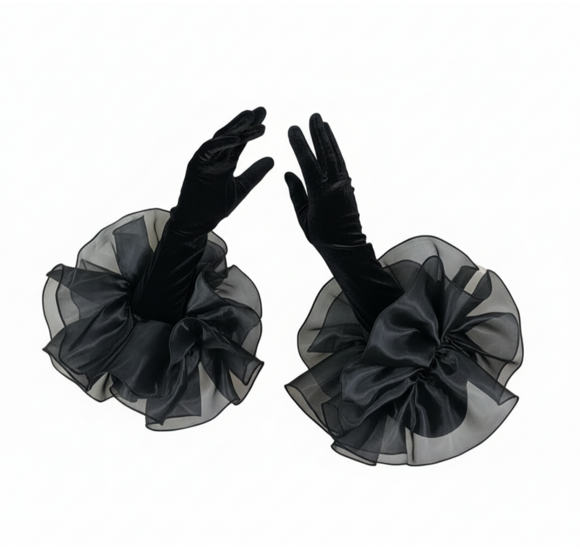 The [MURDER SHE WORE] Black ruffle Long gloves