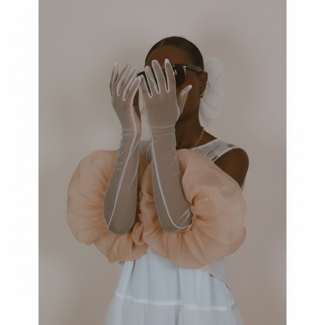 The [MURDER SHE WORE] Nude sheer ruffle Long gloves