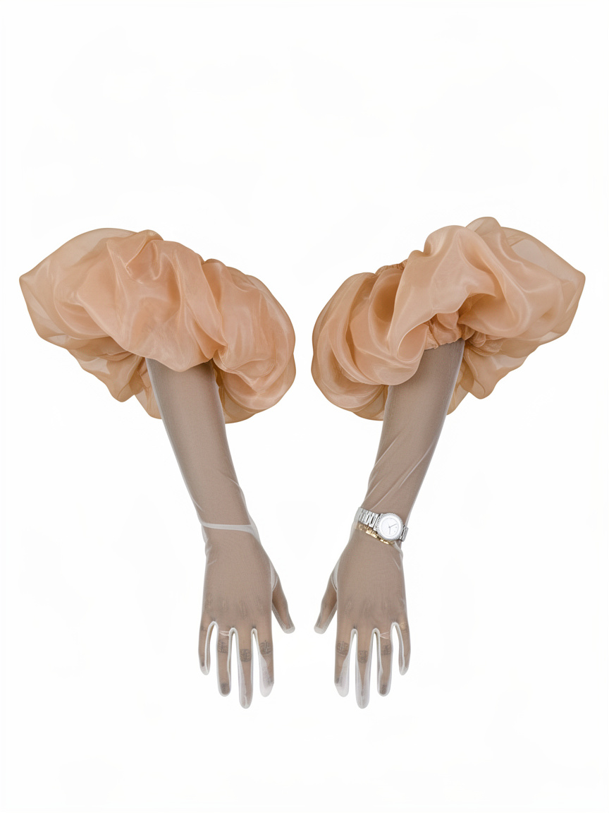 The [MURDER SHE WORE] Nude sheer ruffle Long gloves