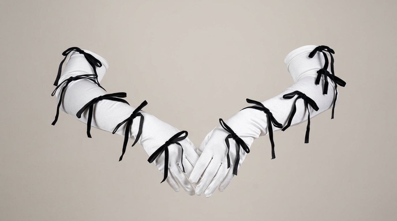 The [MURDER SHE WORE] Black and white bow Long gloves