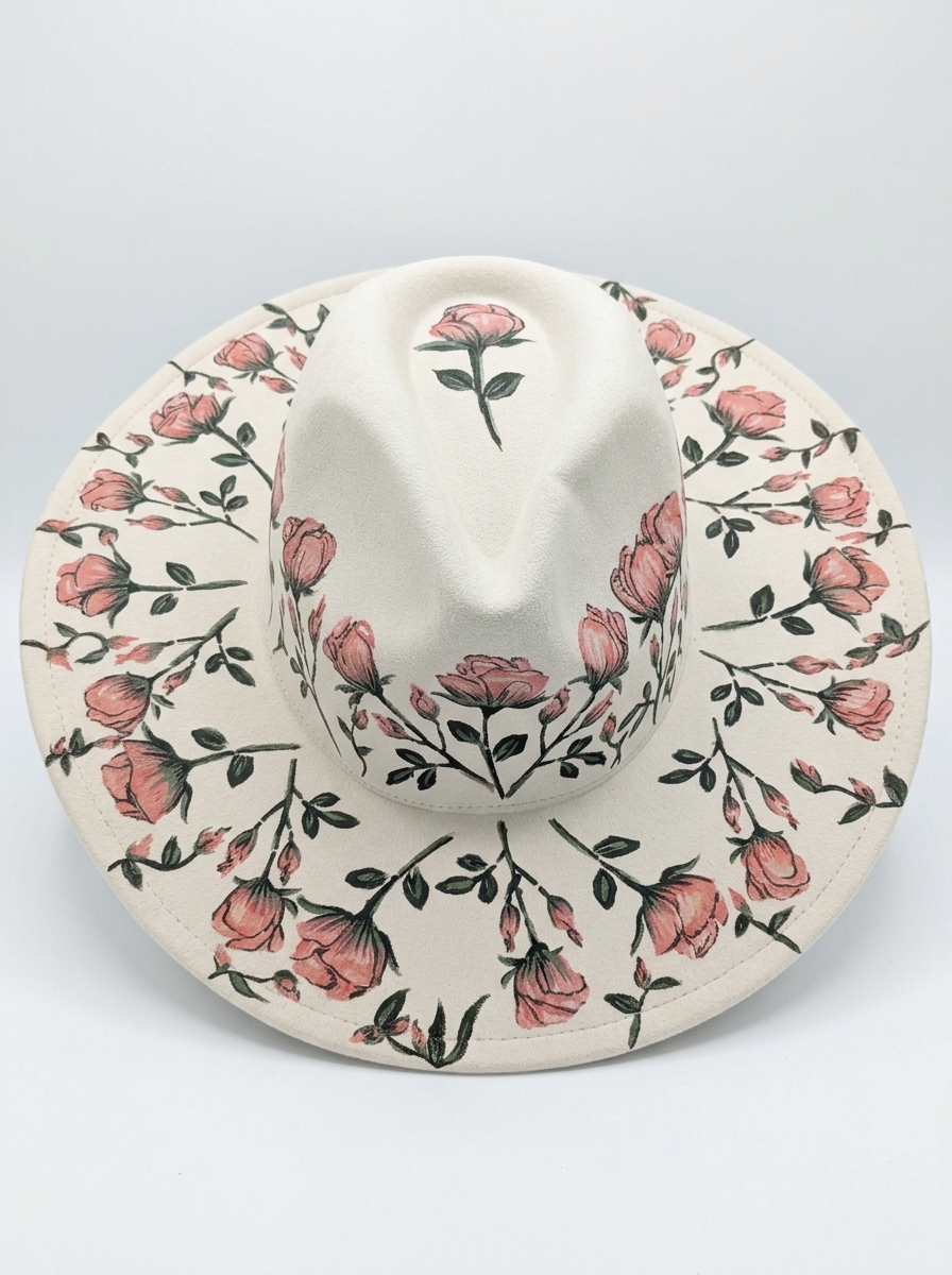 The [REMEMBER TO SMELL THE ROSES] Hand painted fedora hats
