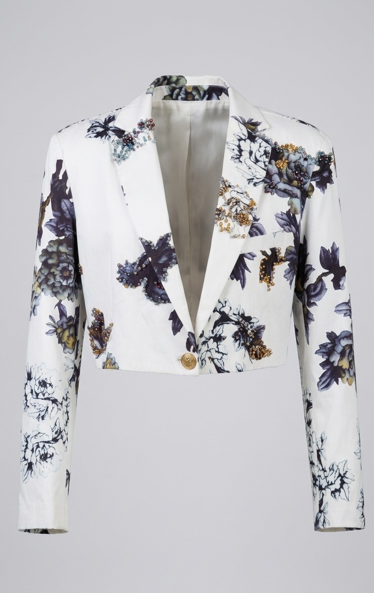 [PICK THE FLOWERS] Crop floral embellished blazer